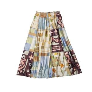Vintage Y2K Ossi New York Satin Multicolor Patchwork Maxi Skirt S